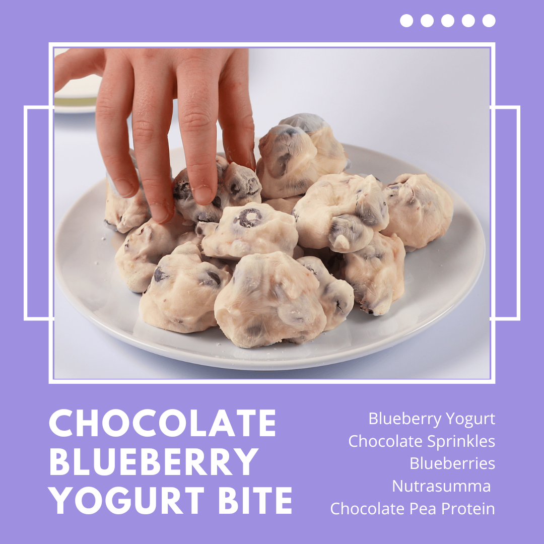 Blueberry Froyo Bites with Nutrasumma Chocolate Pea Protein