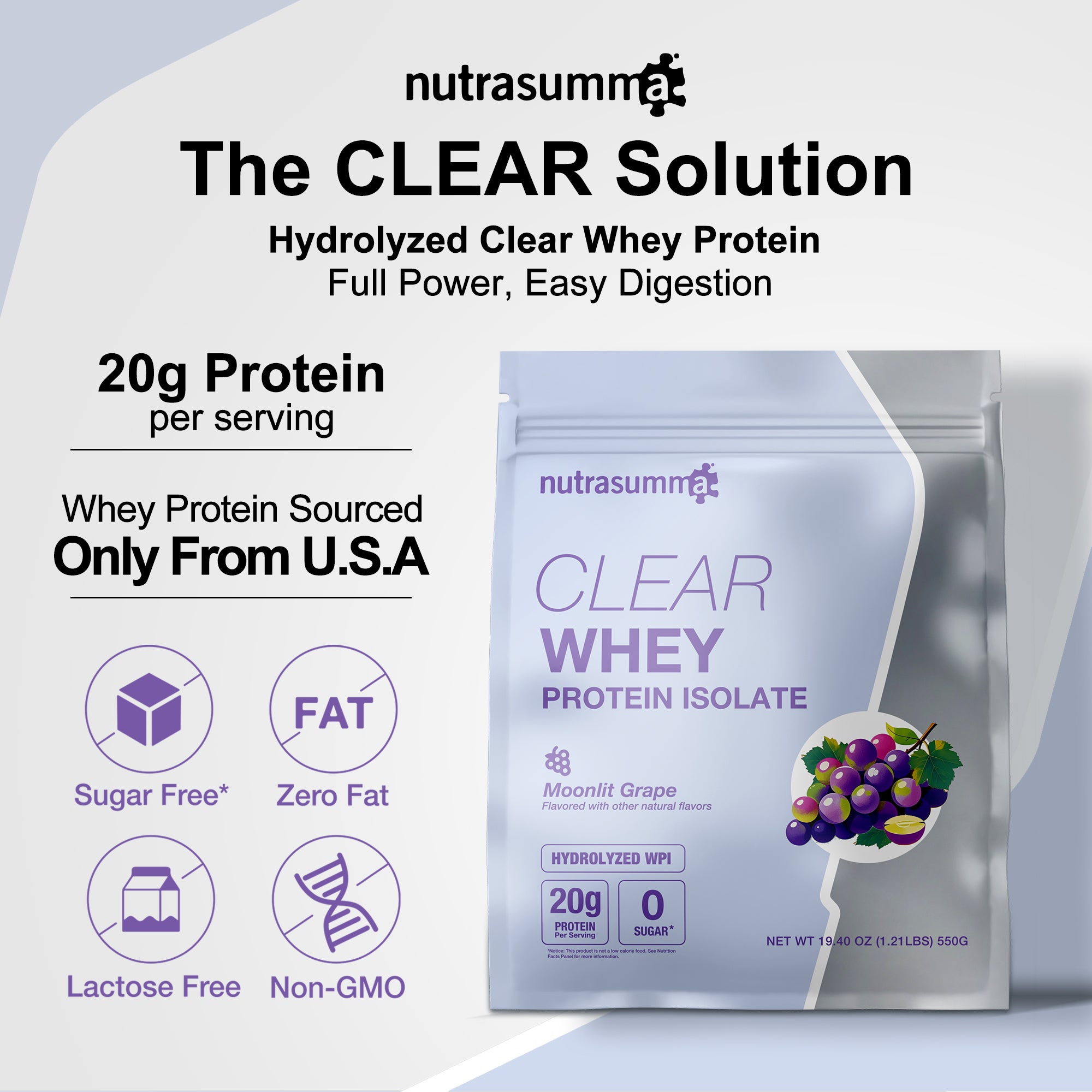 NEW Clear Whey Protein Isolate 1.2 lbs - Moonlit Grape Flavor