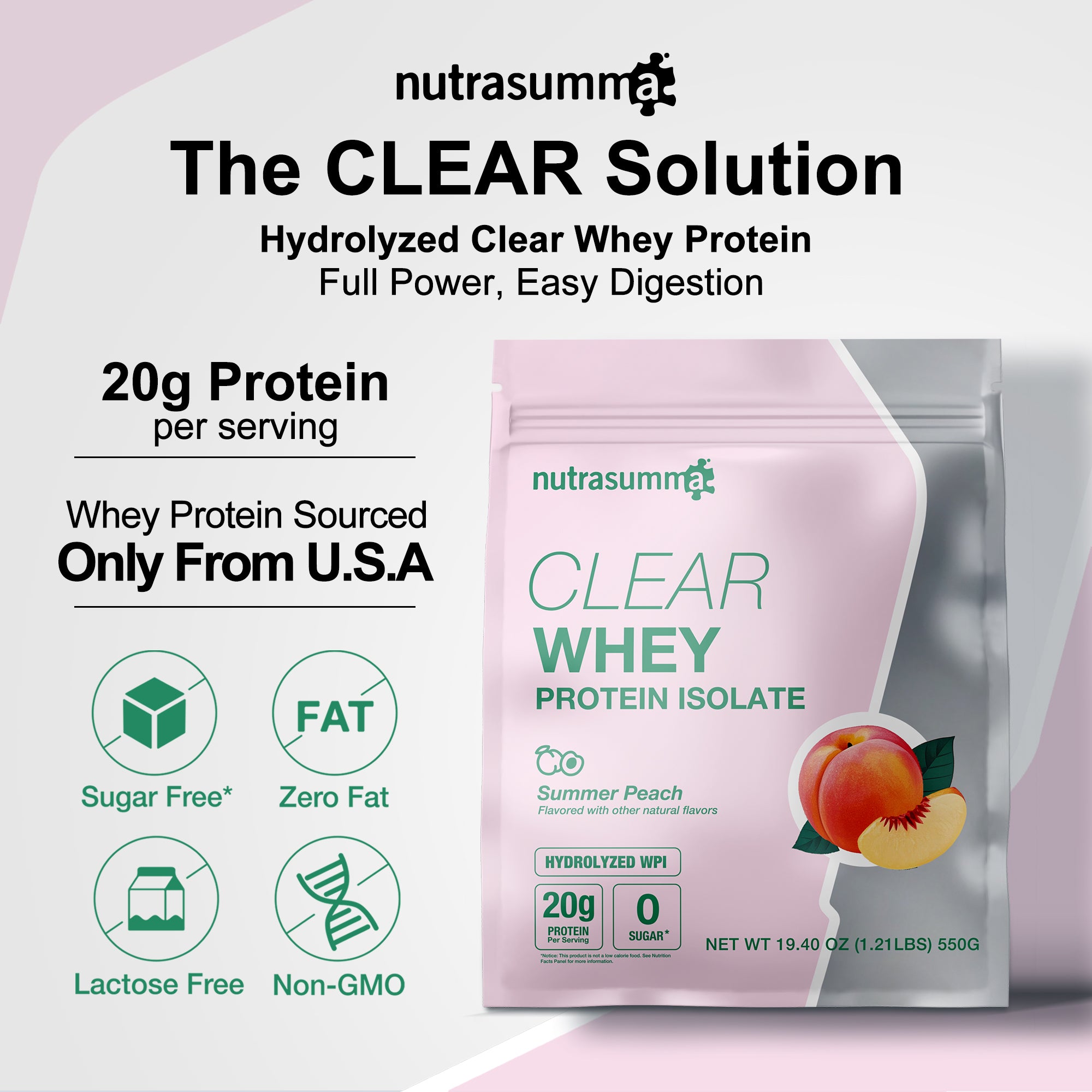 NEW Clear Whey Protein Isolate 1.2 lbs - Summer Peach Flavor
