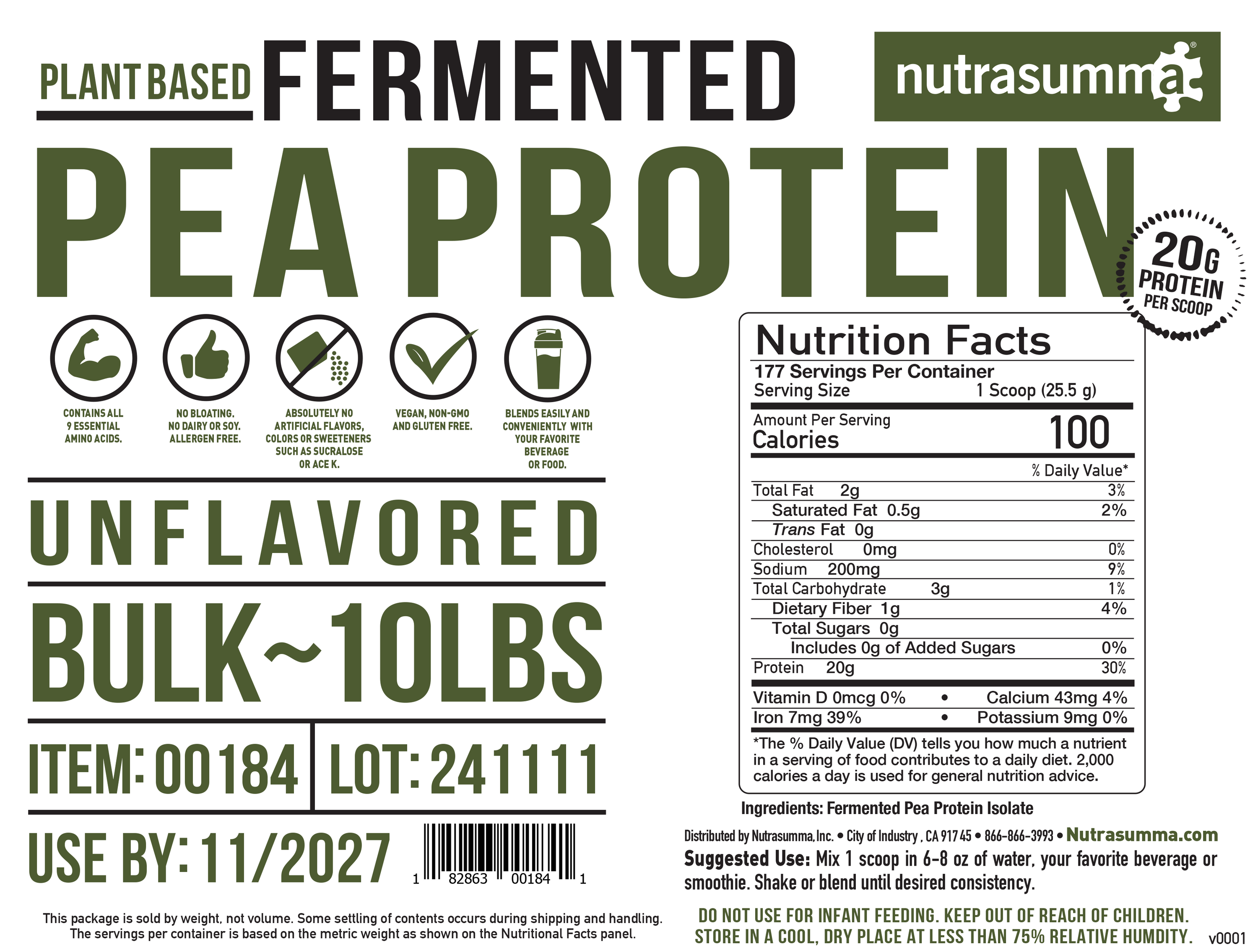 Fermented Pea Protein 10lb Box - Unflavored & Unsweetened