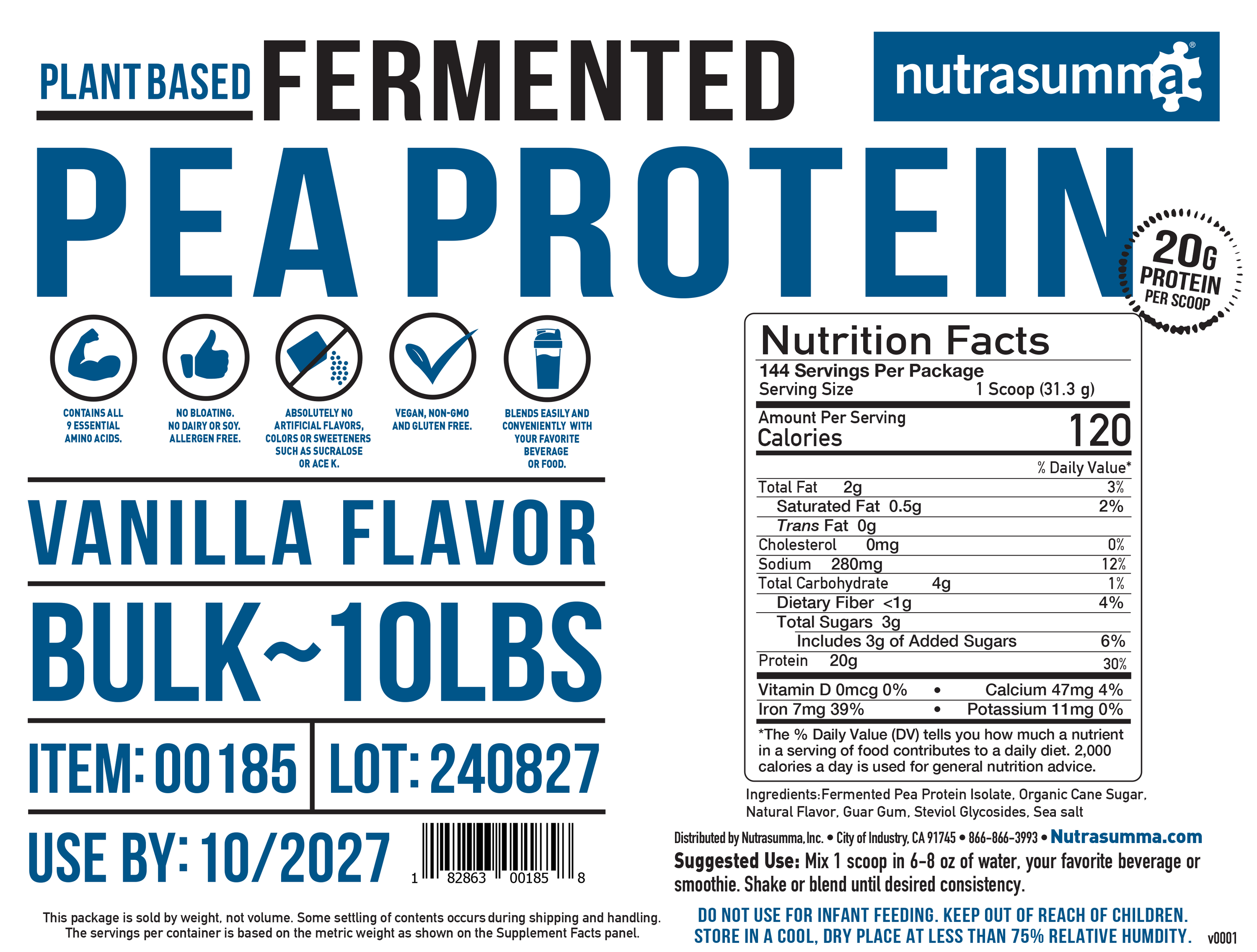 Fermented Pea Protein 10lb Box - Vanilla Flavor