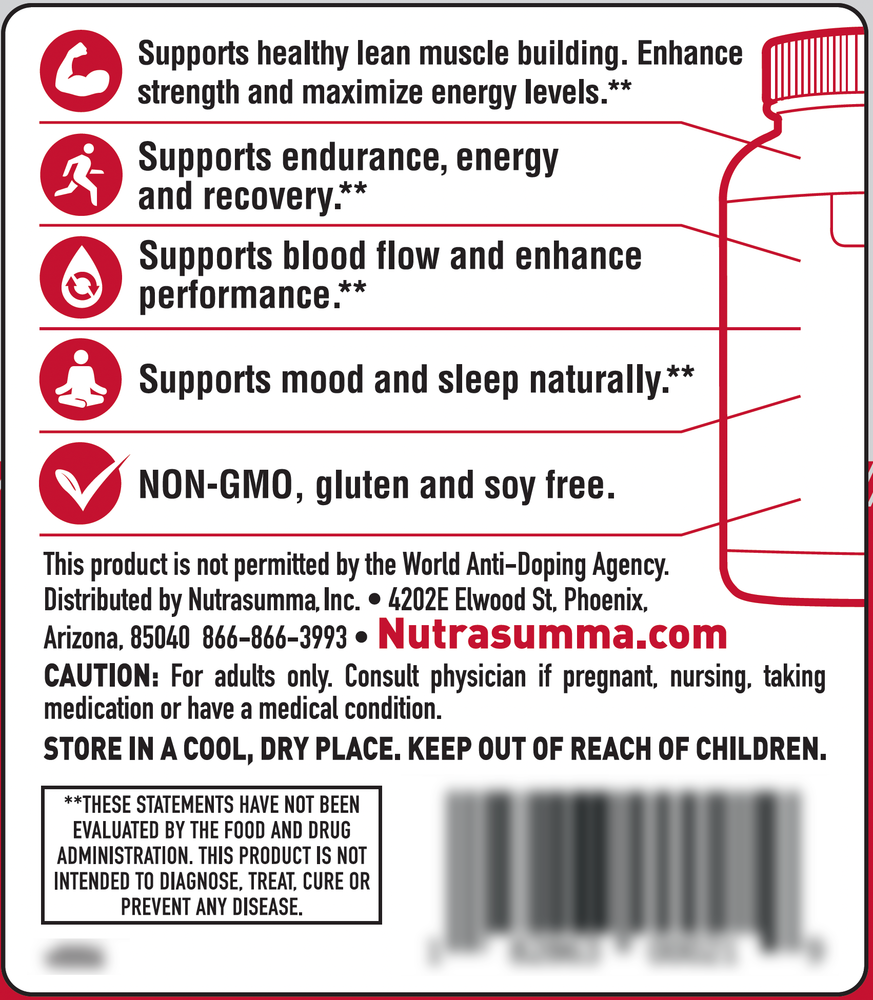 Growth Supplement - Natural Herbs & Mushrooms, Vitamins & Minerals, Lean Muscle Growth, Strength, Energy, Endurance & Recovery, 120 Capsules