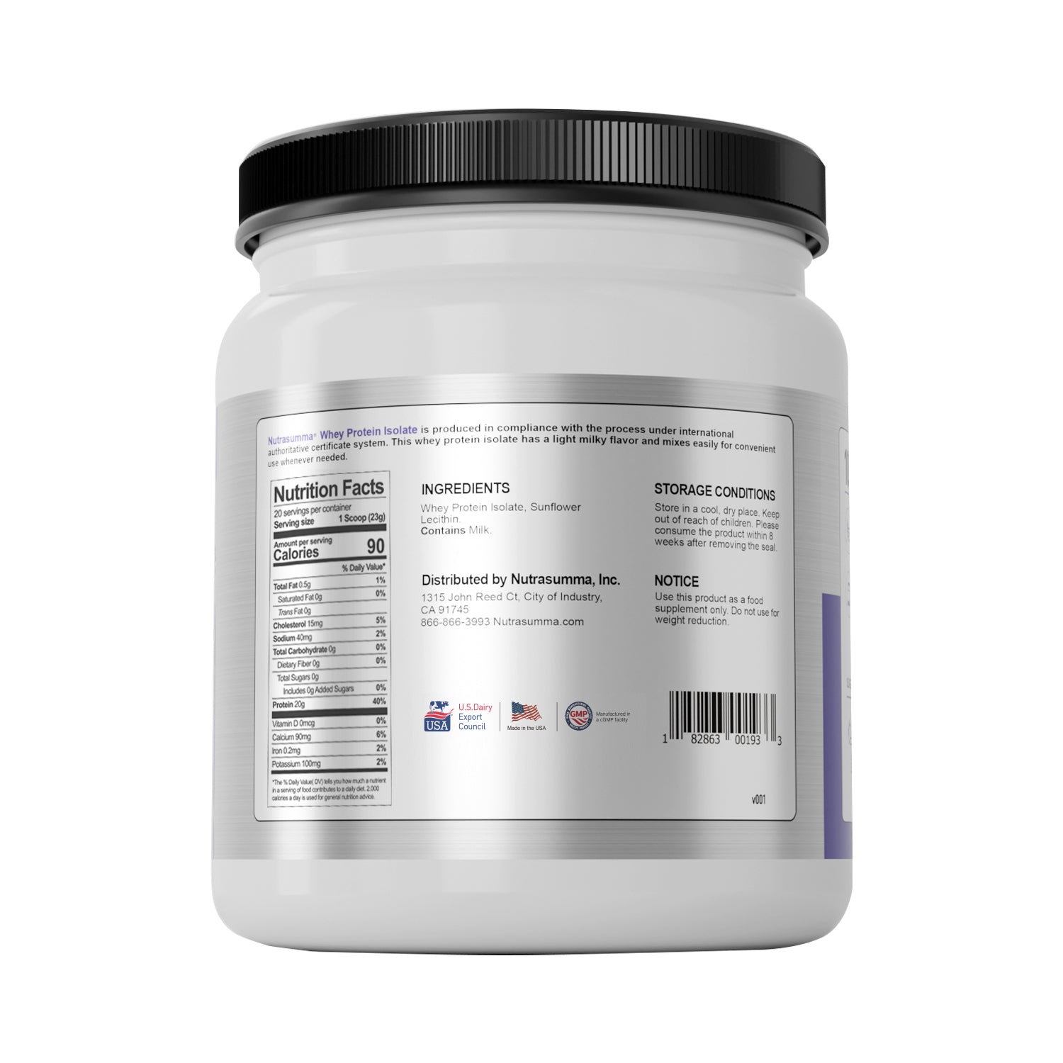 Nutrasumma Whey Protein Isolate 1.02lb (464g) Unflavored