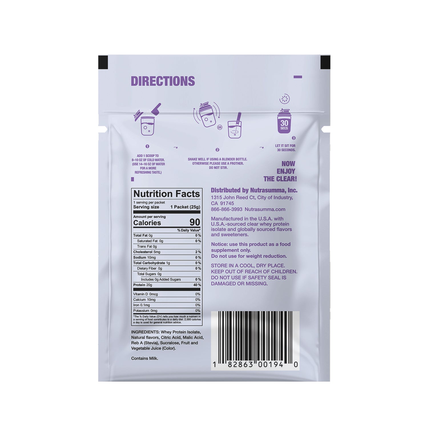 Clear Whey Protein Variety Pack – 4 Single-Serve Packets (2 Peach, 2 Grape)