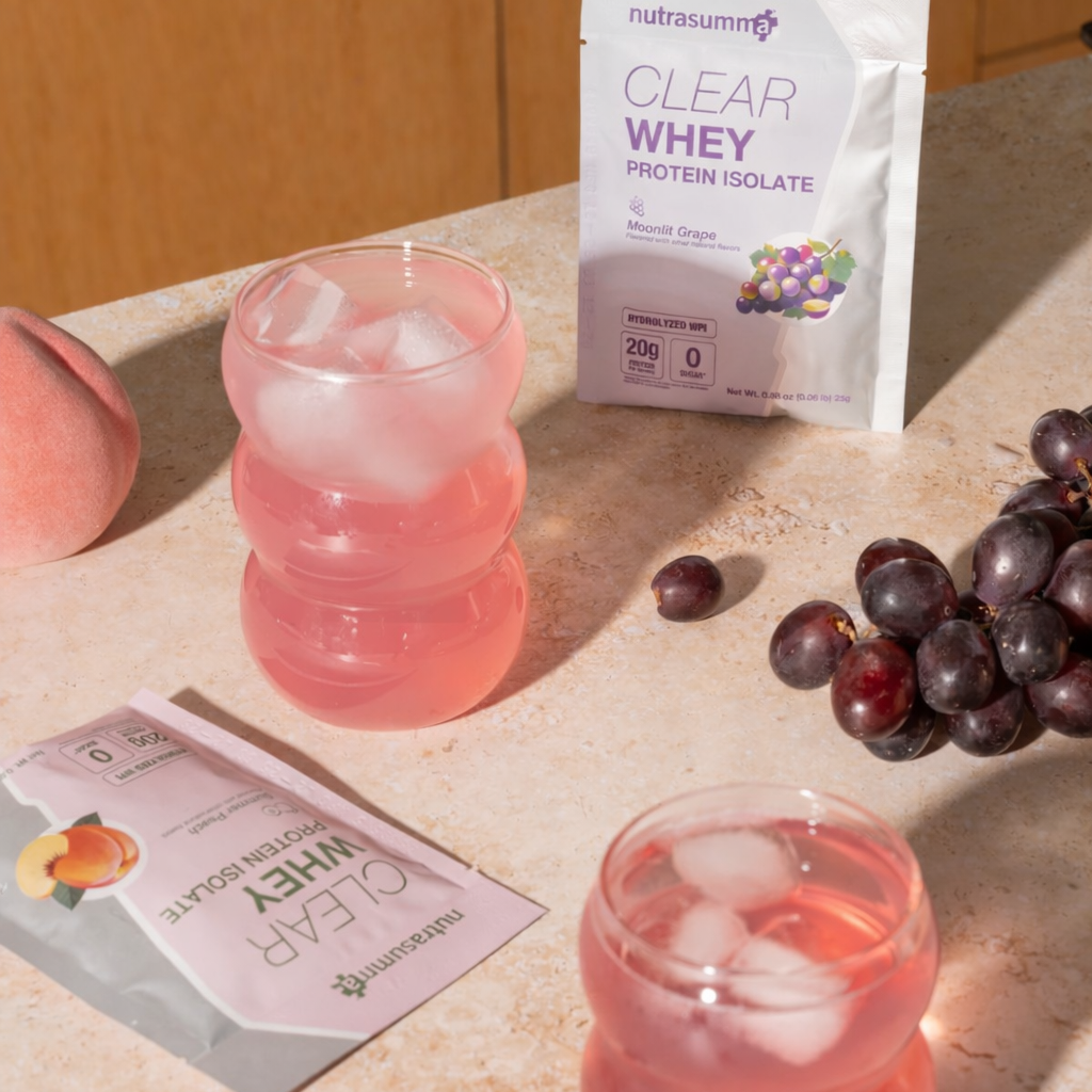 Clear Whey Protein Variety Pack – 4 Single-Serve Packets (2 Peach, 2 Grape)